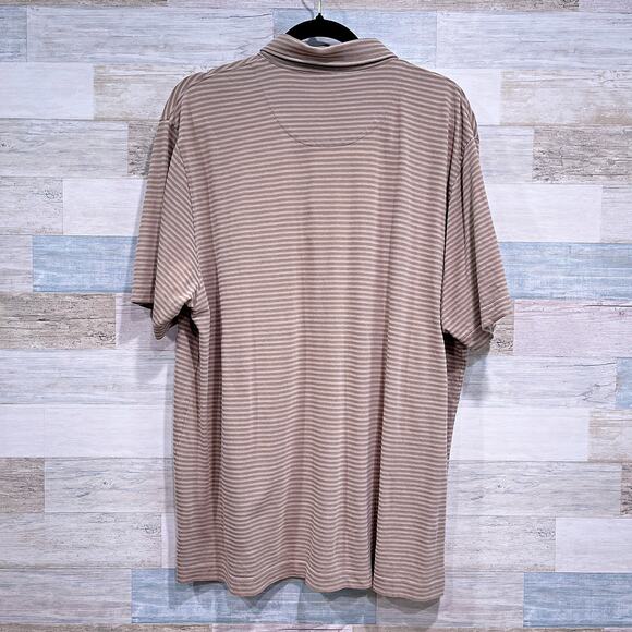 JOSEPH ABBOUD Pima Cotton Polo Shirt Taupe Brown Stripe Stretch Casual Mens XL - Picture 3 of 5